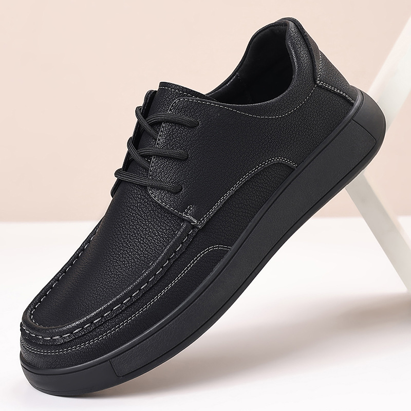 Men's Casual Leather Shoes New Style Thick-soled Breathable Retro Single Shoes